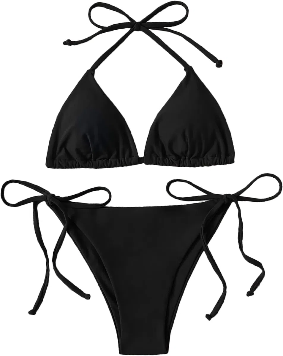 Aretas Bikini da donna, set da due pezzi, con allacciatura al collo, triangolo, sexy, perizoma
