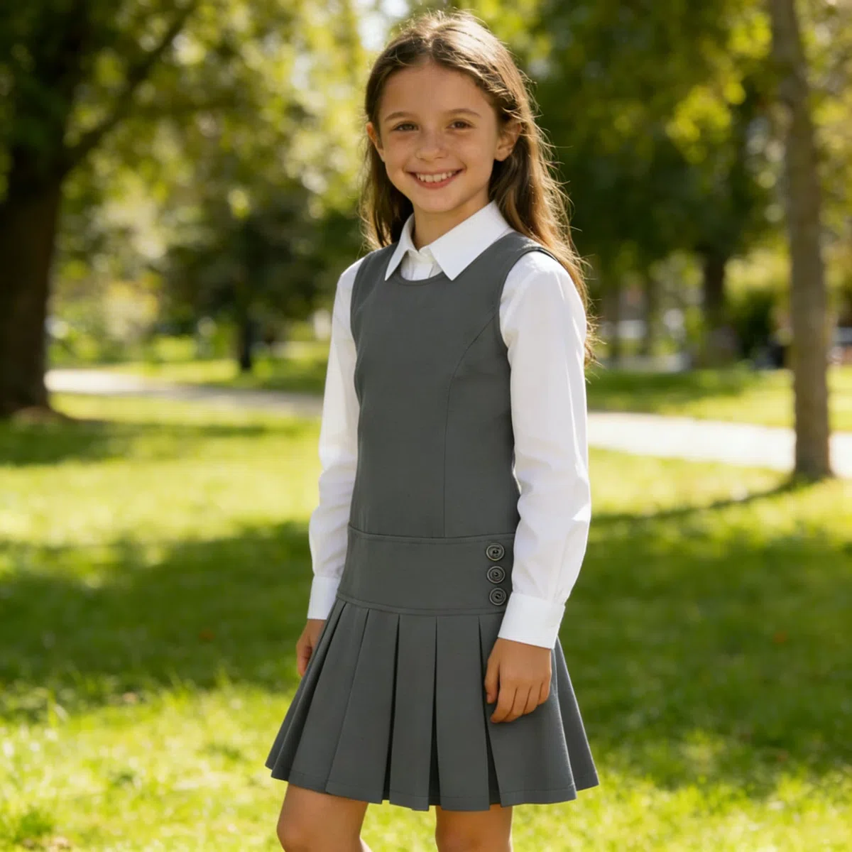 Bienzoe Ragazze Elastico Uniforme Scolastica Plissettato Abito