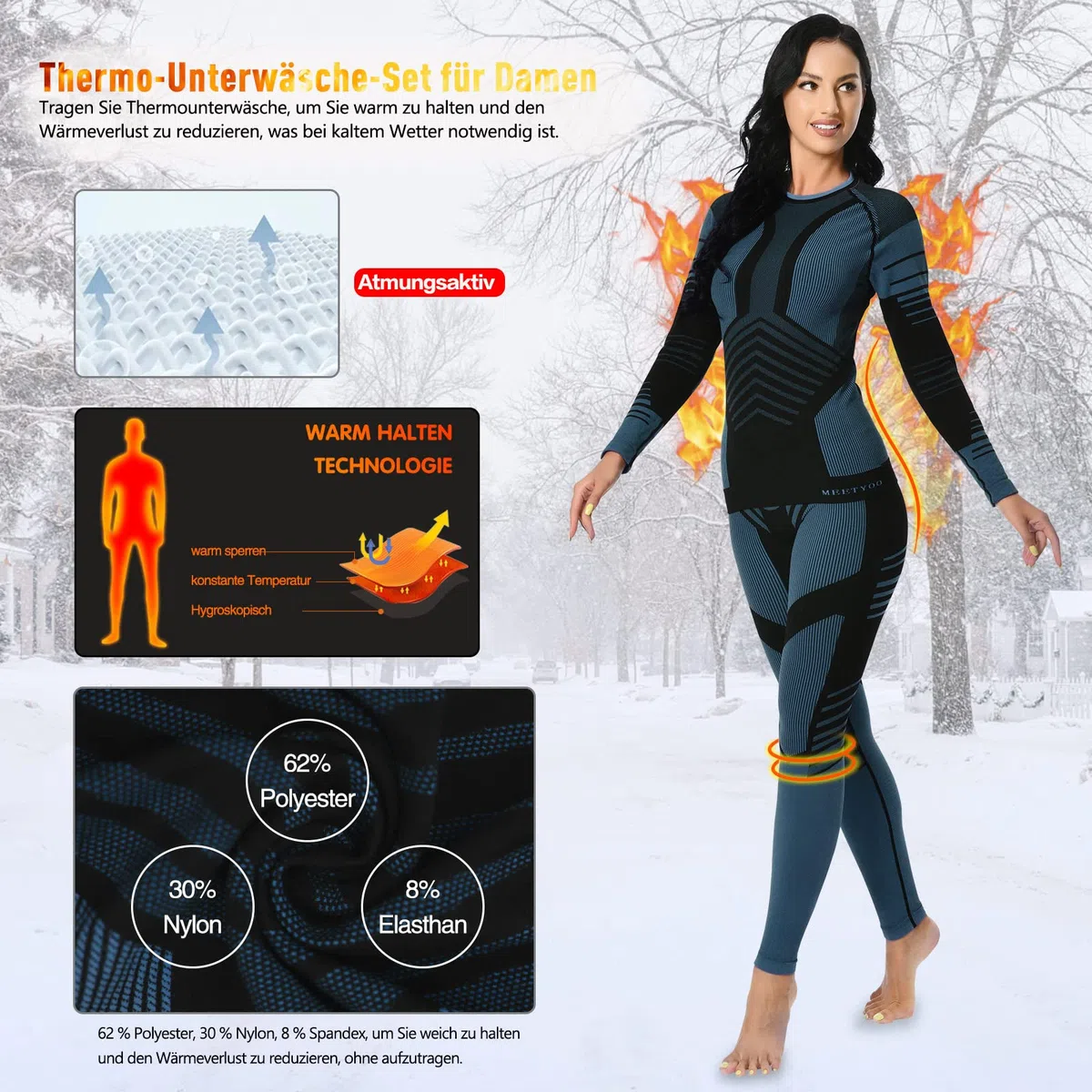MEETYOO Intimo Termico Donna Traspirante Set Pantaloni e Maglia Termica Donna Biancheria Intima Termica per Sci Sport Elastica e Asciugatura Rapida