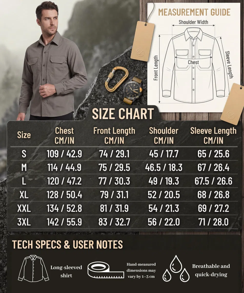 Camicia da Uomo a Maniche Lunghe Casual Traspirante Leggera Sportiva Camicia Safari Protezione UV Funzionale Shirt per Pesca Trekking