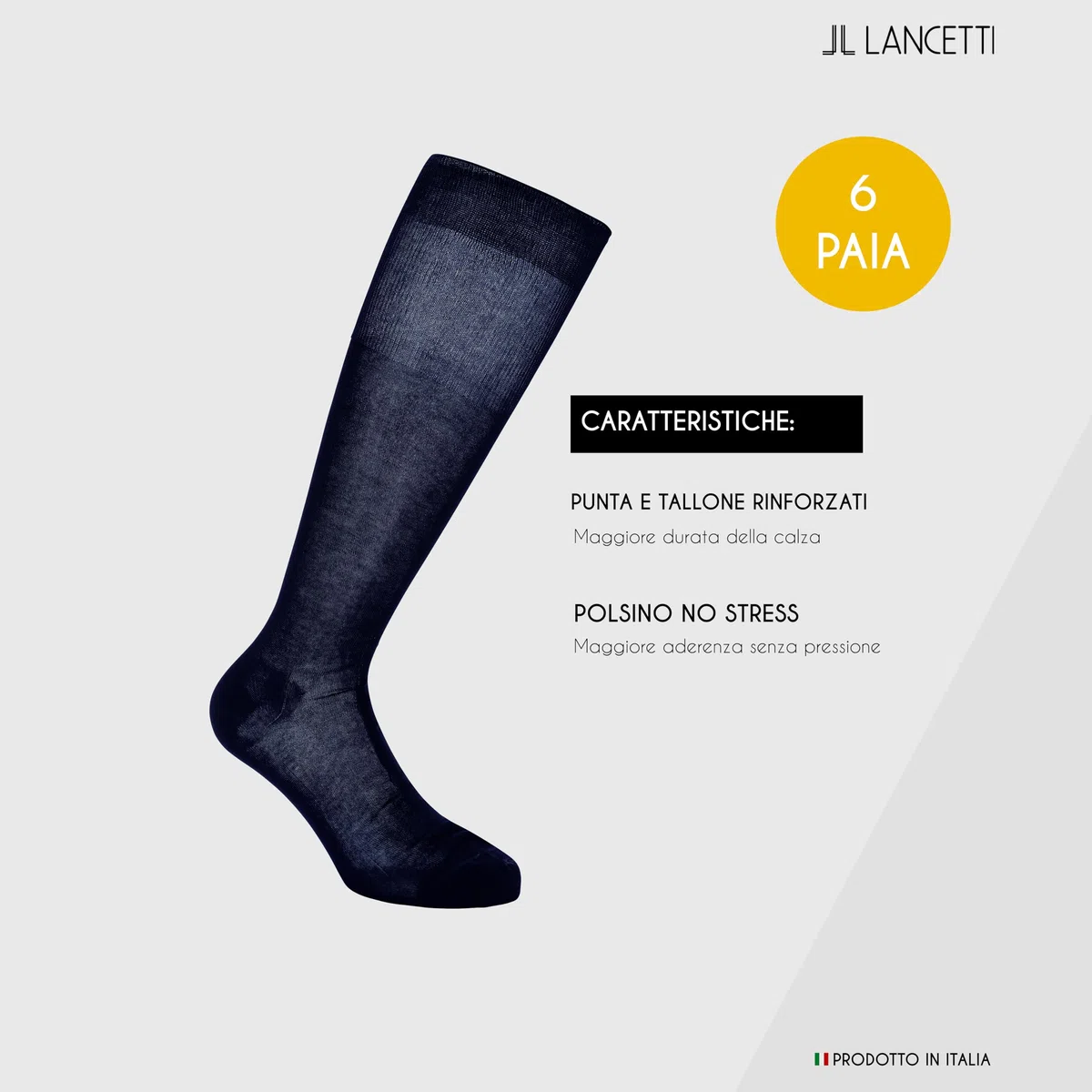 LANCETTI - 6 Paia di Calze Classiche Eleganti e Lunghe per Uomo in Pregiato Cotone Filo di Scozia - Vari Colori Disponibili