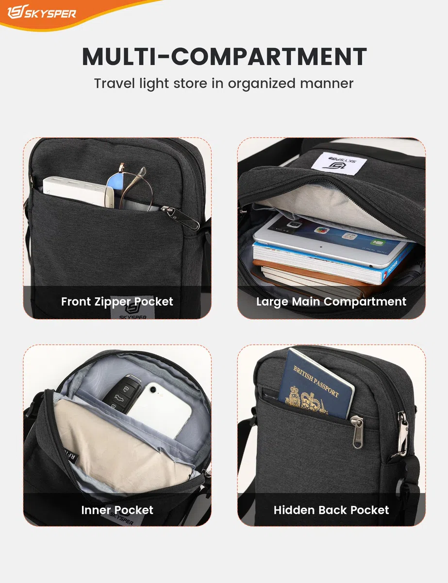 SKYSPER URBANX3 Borsello Tracolla Uomo Piccolo - Antiscippo, Borsa Messenger