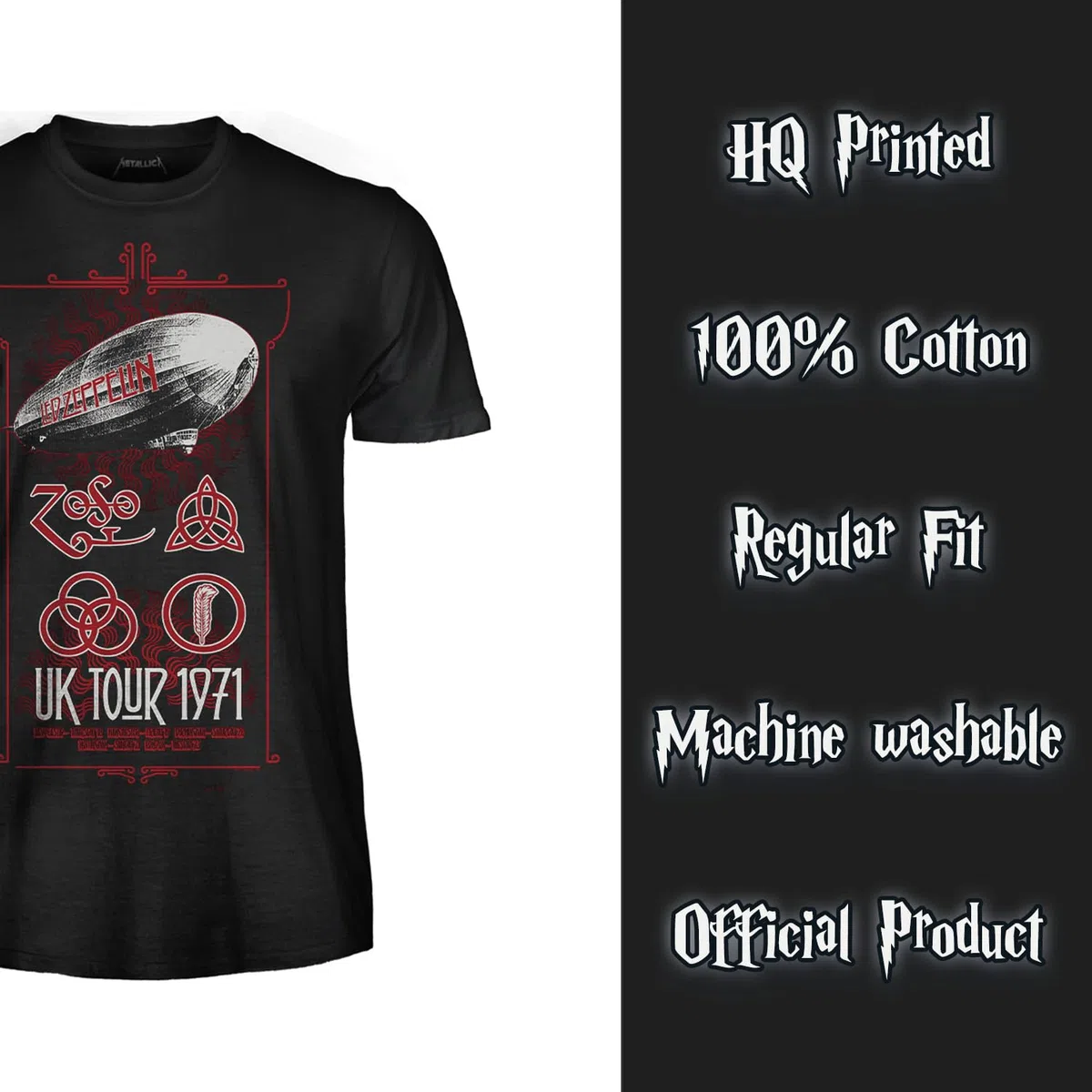 Led Zeppelin T-Shirt UK Tour 1971. Maglietta Ufficiale. Band Rock. Maglia Unisex Adulto Ragazzo.