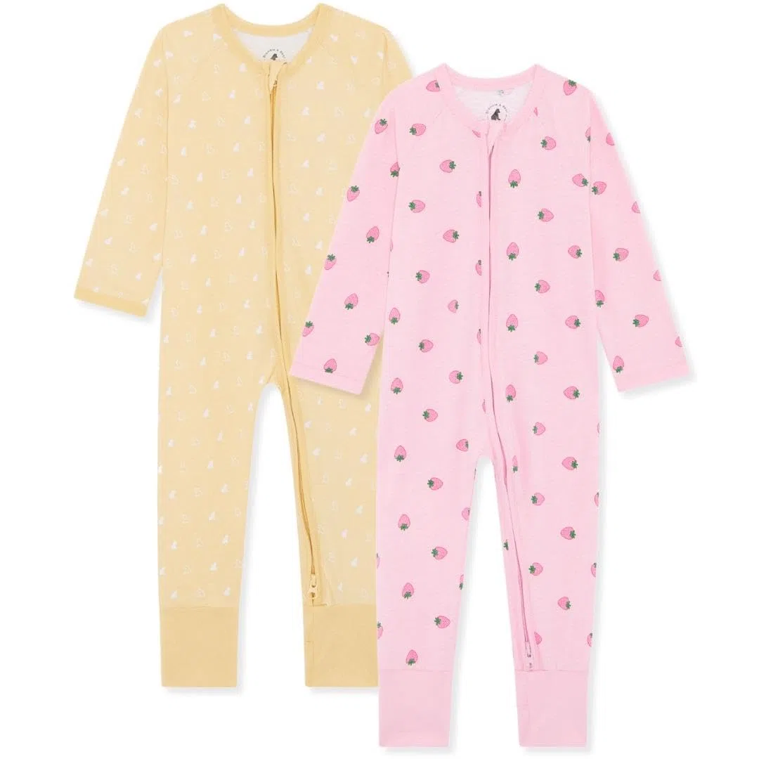 Bramble & Bear Confezione da 2 Tutine per Bambini e Bambine - Pigiami in Cotone Biologico - Tutine con Zip Intera e Facile Accesso