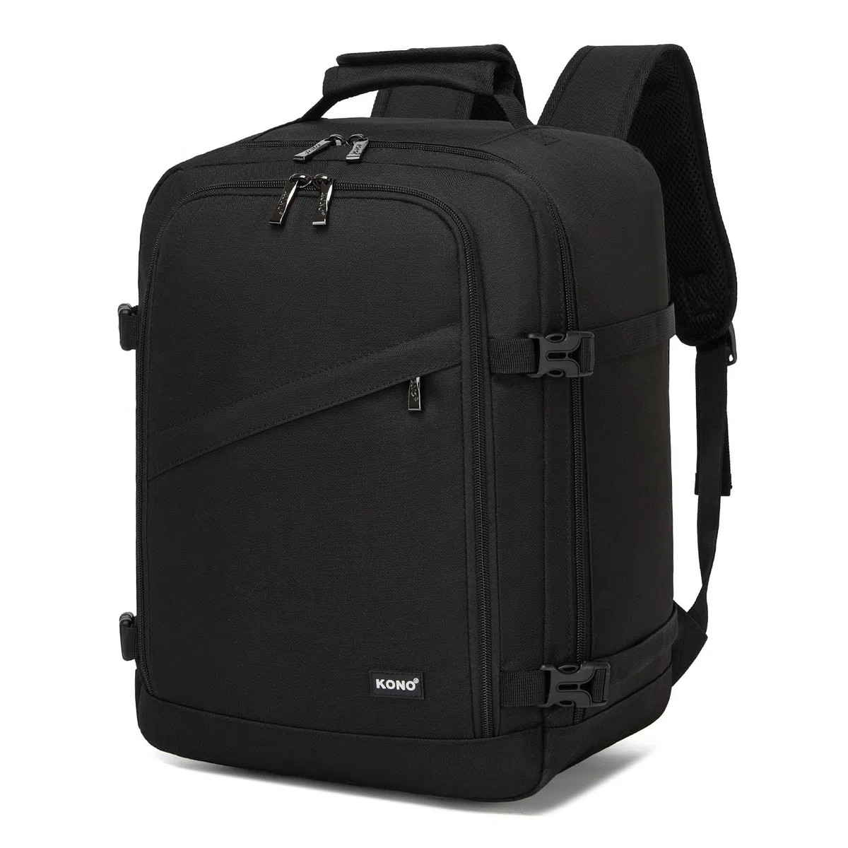 KONO Zaino Ryanair 40x30x20, Zaino da Viaggio e Bagaglio a Mano per Aereo, Zaino Porta PC con Apertura a 180° per Wizz Air e EasyJet (40 x 30 x 20 cm, Nero)