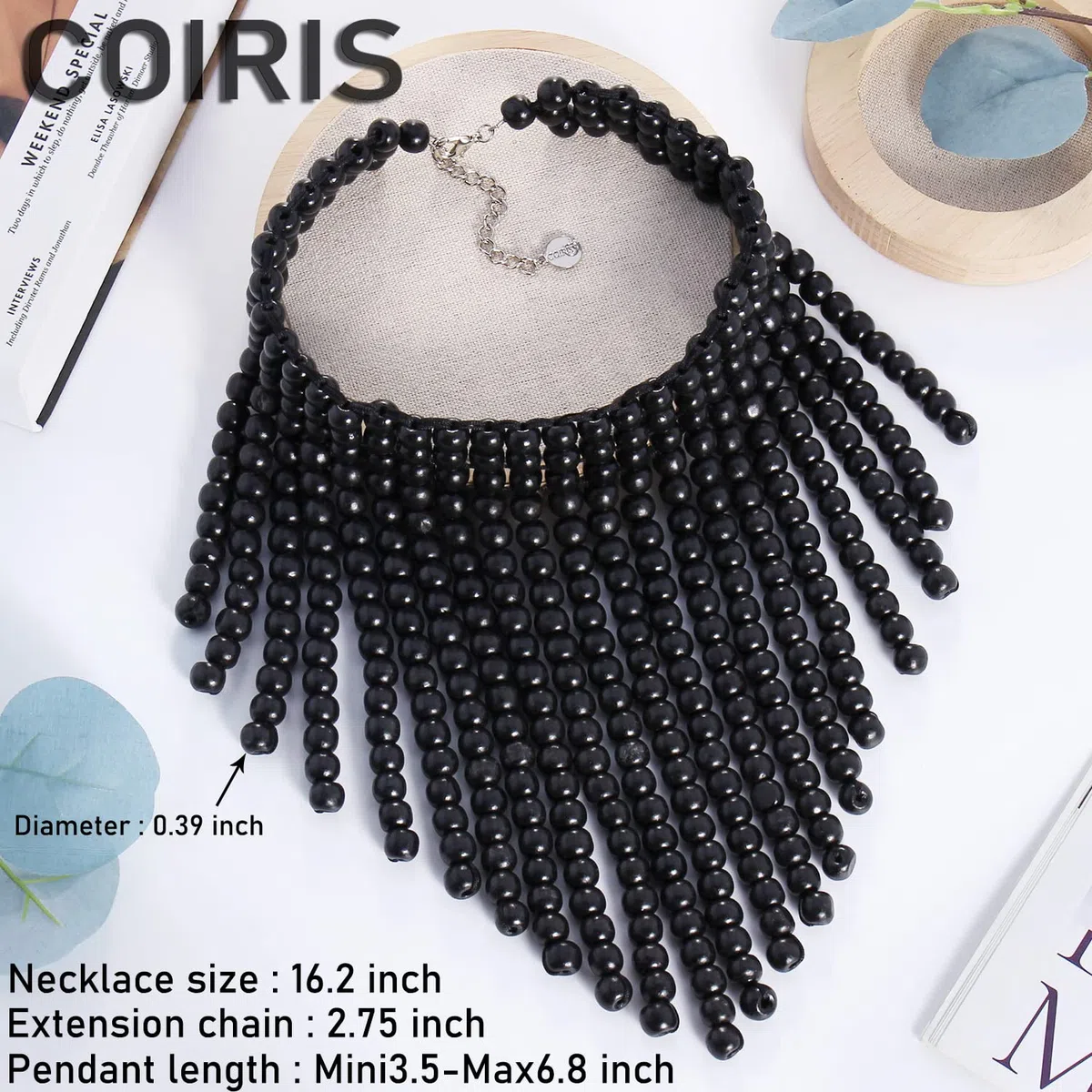Collana girocollo in stile bohémien africano con perline in legno o acrilico, collana girocollo in legno, da donna, bigiotteria alla moda, 38 cm, Legno, Nessuna pietra preziosa