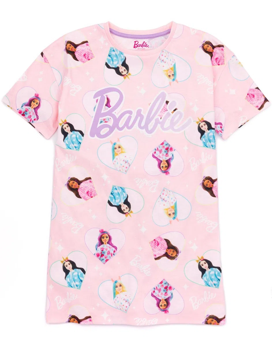 Barbie Bambina Camicia da Notte | Pigiama Manica Corta Kids Pink Doll Unicorn Abbigliamento Merchandising