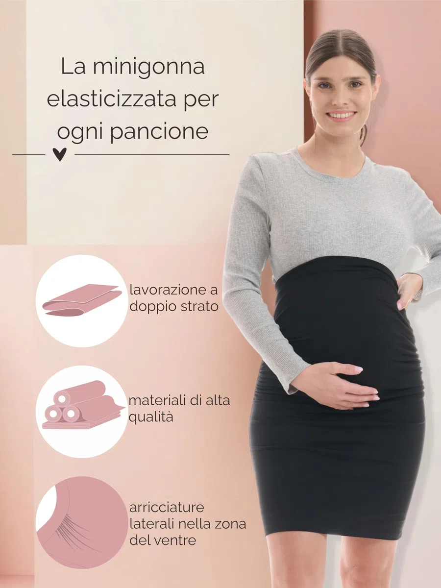 Herzmutter Gonna Premaman - Mini - Midi - Gonna a Matita Maternitá - Gravidanza - Parte Pancia a Doppio Strato - 6500 6600