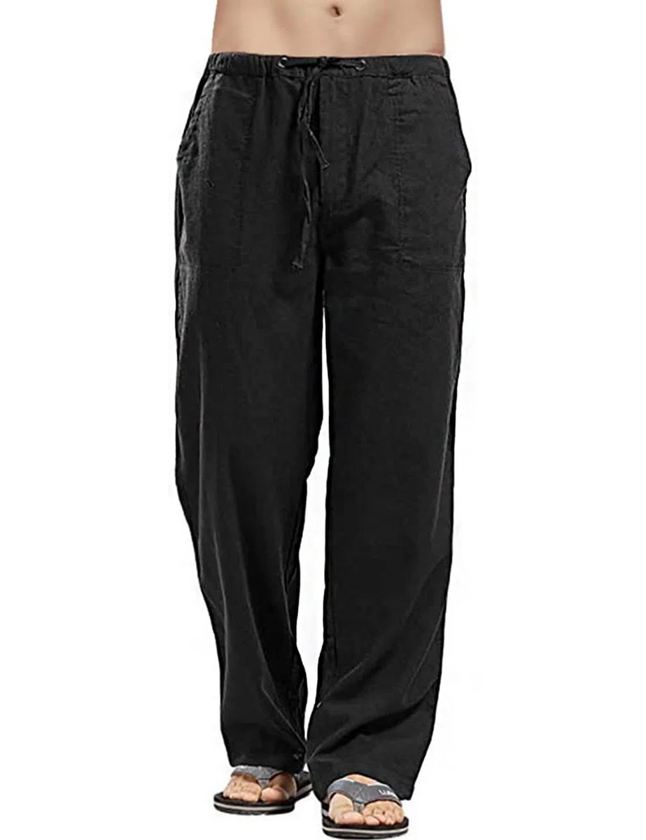 heekpek Pantaloni Uomo Lino e Cotone Pantaloni Lunghi Dritti da Uomo Estivi Leggeri e Traspiranti Casual Pantalone Lino Uomo con Comodo Cordoncino
