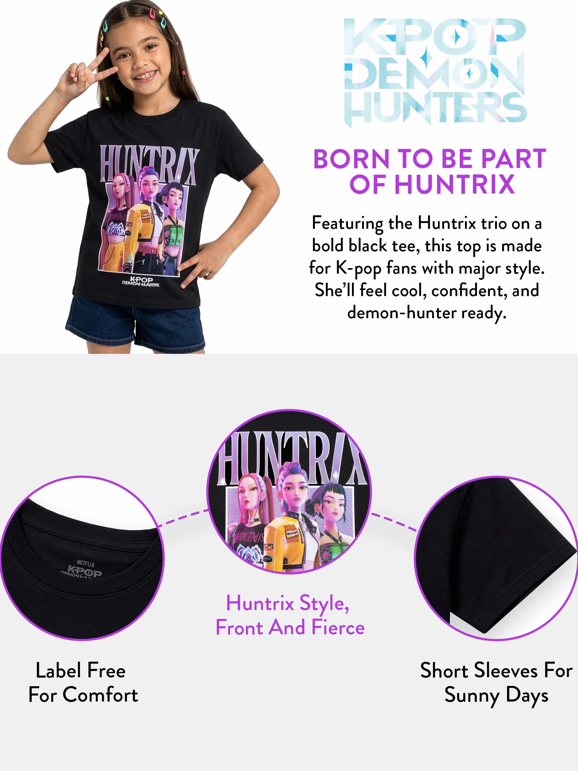KPop Demon Hunters Tshirt, Huntrix T Shirt a Maniche Corte, Top Ragazza Estivo