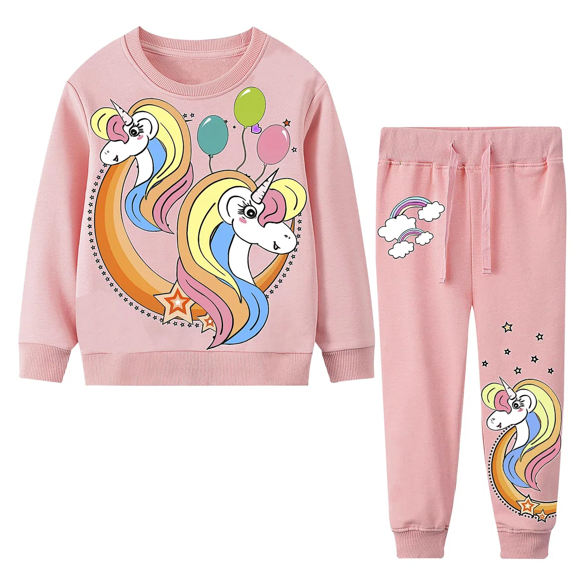 Tuta Bambina Ragazza Sportiva Felpa e Pantaloni Completa Caldo Cotone Tute da Ginnastica Manica Lunga Jogging Set Stampa Senza Cappuccio Abbigliamento Sportivo Ragazze 2-7 Anni, Rosa