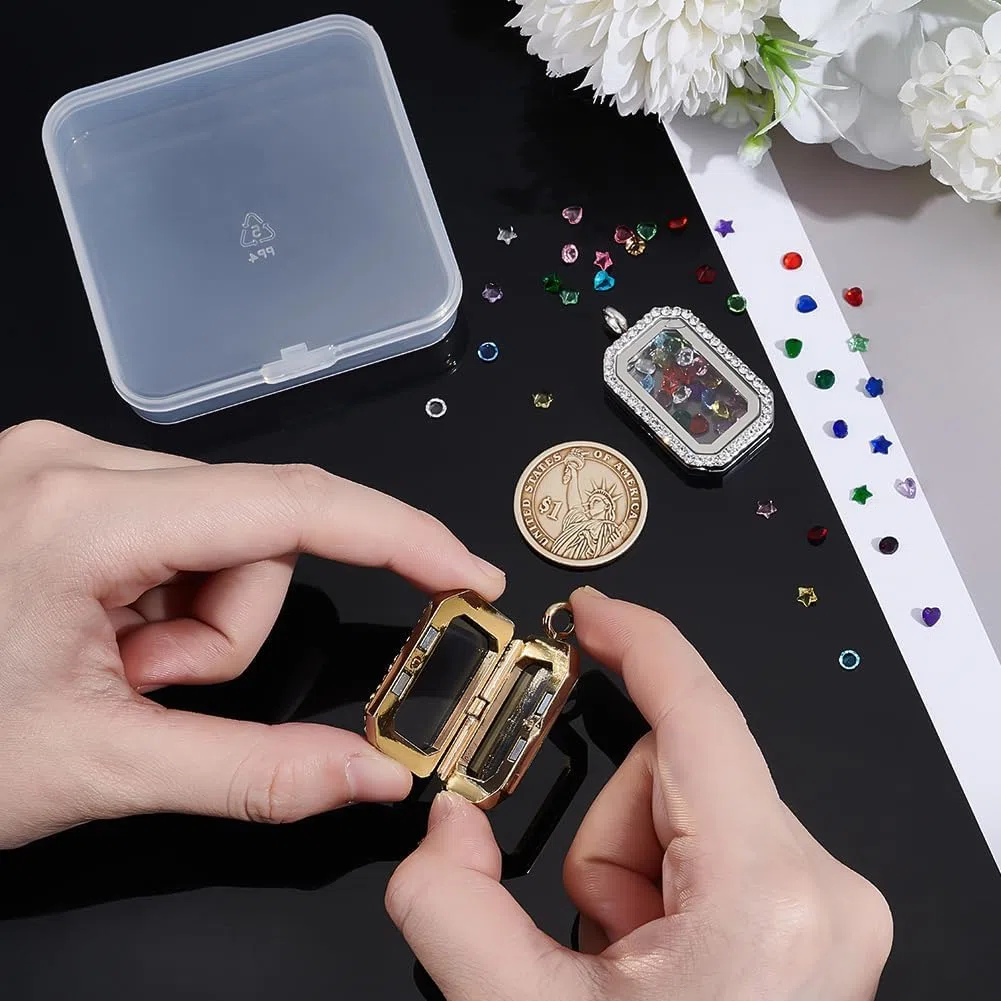 PH PandaHall Collana con Ciondolo Medaglione Dorato Ciondolo Galleggiante In Platino Ciondoli Rettangolare Medaglione In Vetro con Cabochon In Vetro A Cuore Fiore per Collana Fai Da Te (Senza Catena)
