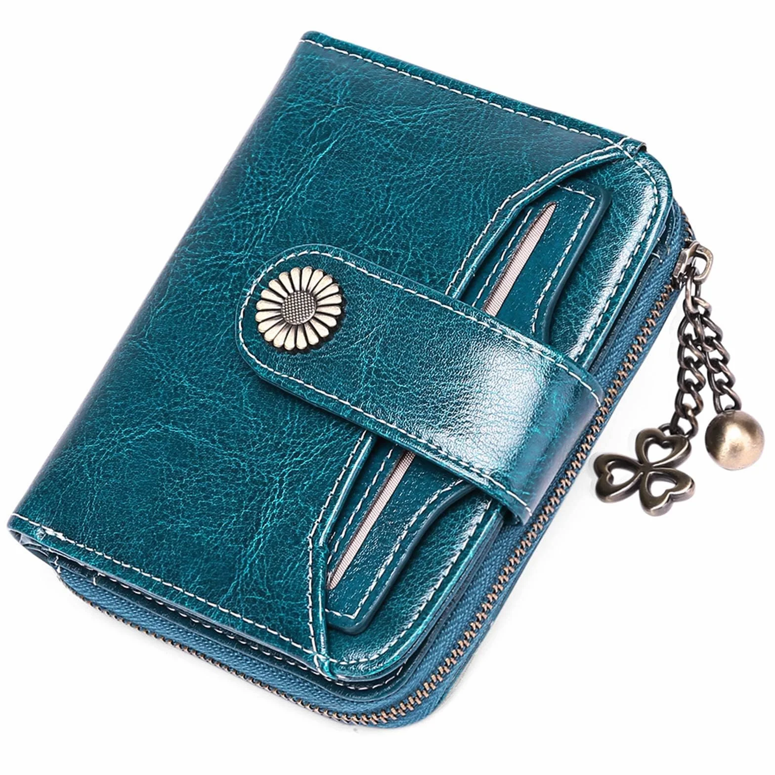 SENDEFN Portafoglio Donna in Pelle Vegana di Blocco RFID in Pelle Corto Portamonete per Donna con 8 Scomparti per Carte 2 Finestra di Identificazione,Metallo Pendente e 1 Tasca con Cerniera