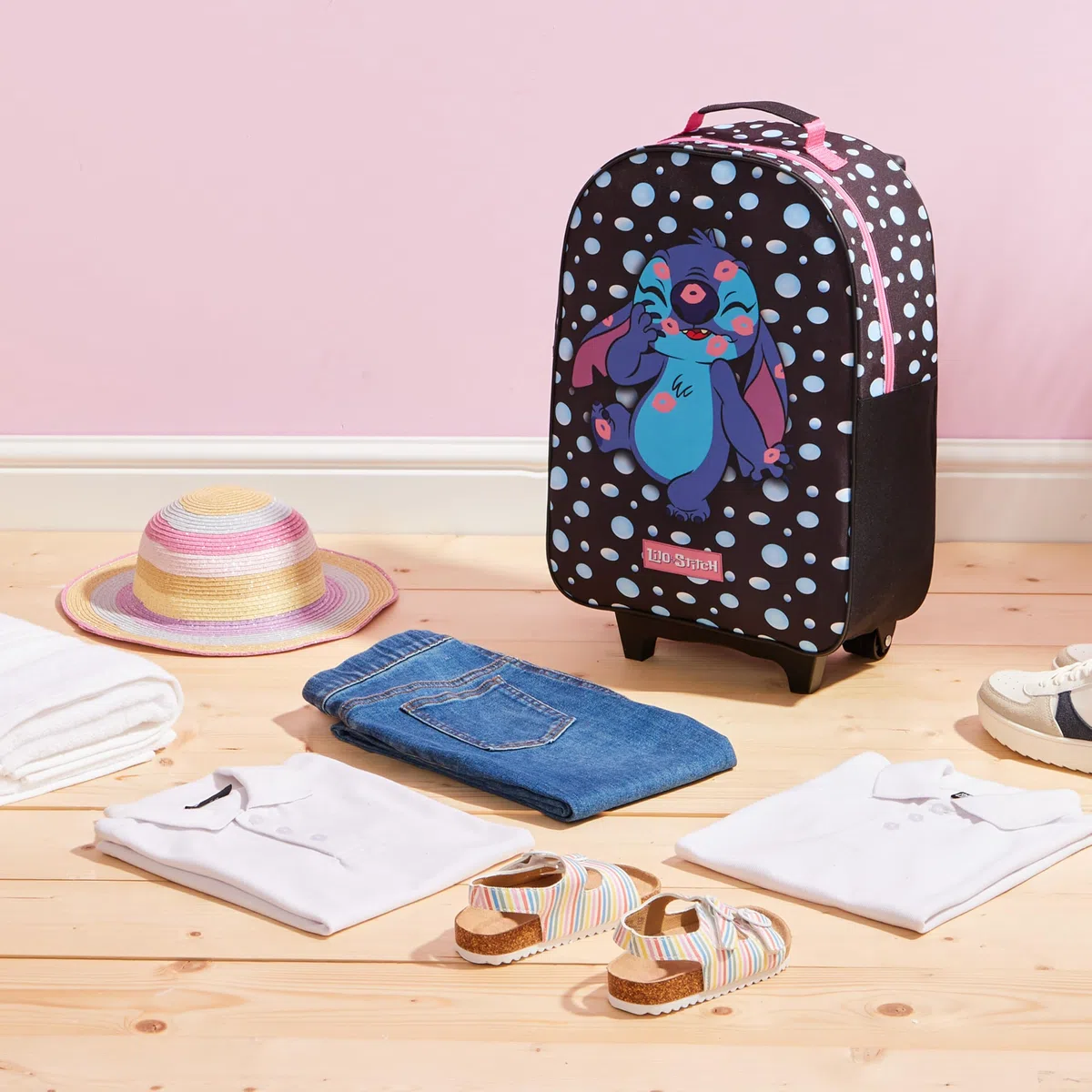 Disney Trolley Bambina Valigia Trolley Minnie Stitch Frozen Valigia per Bambini da Viaggio Bagaglio a Mano Cabin Bag 2 Ruote Accessori Minnie Elsa Stitch Gadget (Nero Stitch)