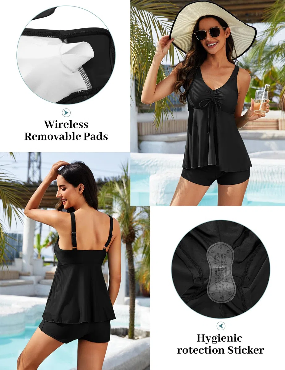 UMIPUBO Costume da Bagno Donna Due Pezzi Scollo a V Tankini Set Mare Imbottito Reggiseno Push Up Costumi da Mare Floreale Tankini Tops Pantaloncini Taglie Forti Abiti da Spiaggia