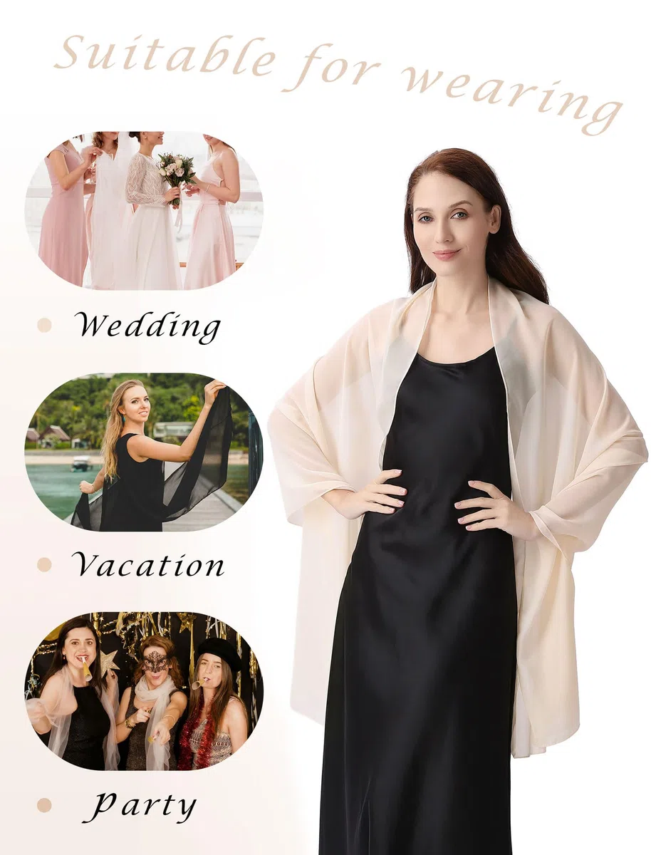 CHUNG Scialle da donna in chiffon, morbido, leggero, elegante, sciarpa lunga, accessorio per abito da sera, ideale come regalo per matrimoni