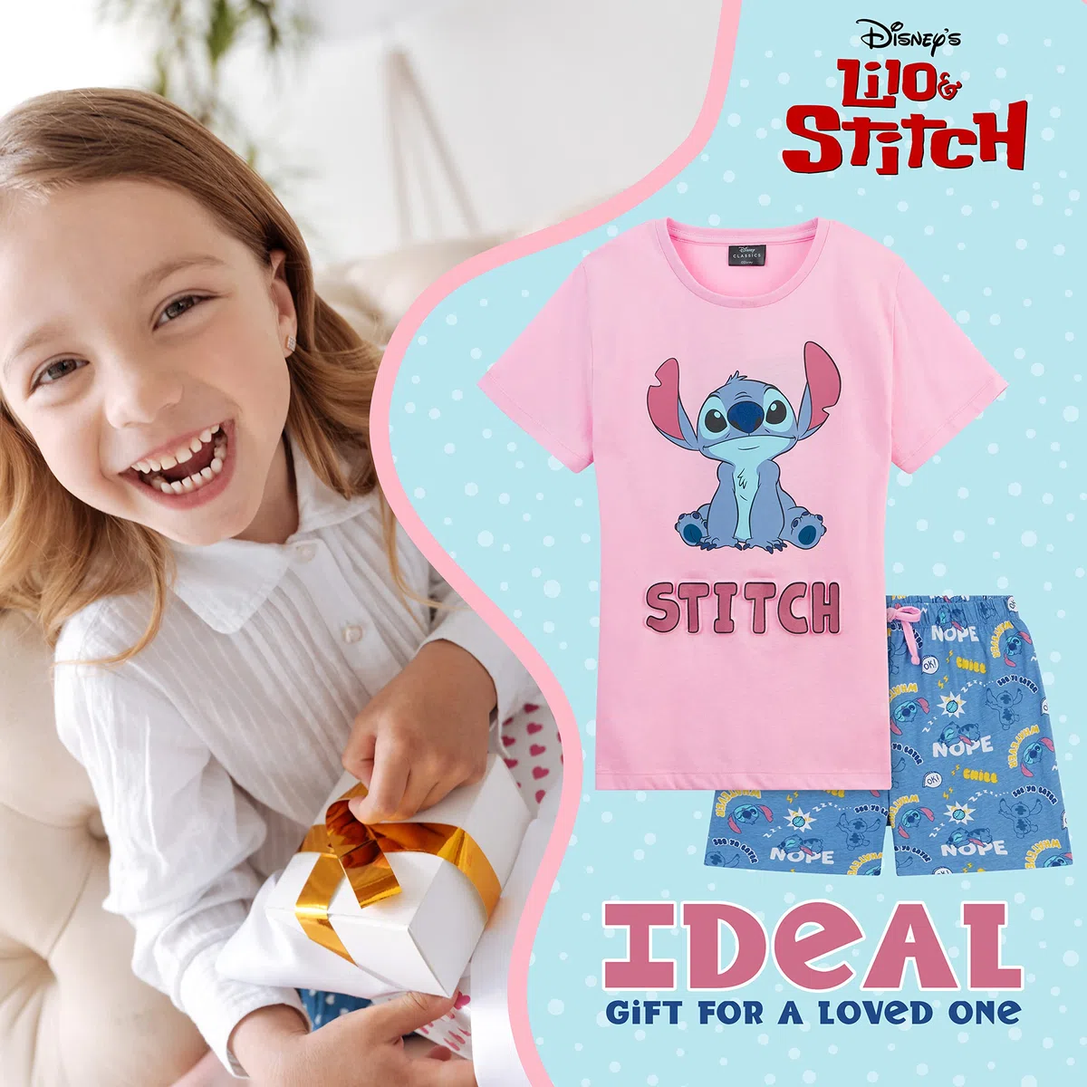 Disney Stitch Pigiama Bambina Estivo Cotone Misto Pigiama Ragazza Corto Due Pezzi IH Oh 4-14 Anni Pigiami Bambina Pantaloncini Manica Corta Stitch Gadget Ufficiale