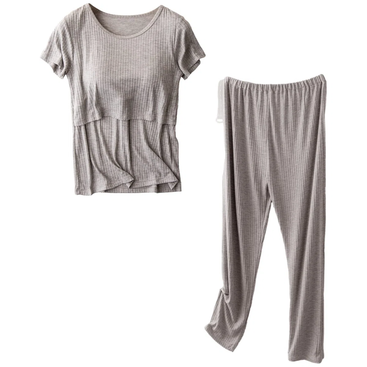 Set Pigiama Donna Premaman Maniche Corte Camicie Infermieristiche Top e Pantaloni Lunghi Casual Set