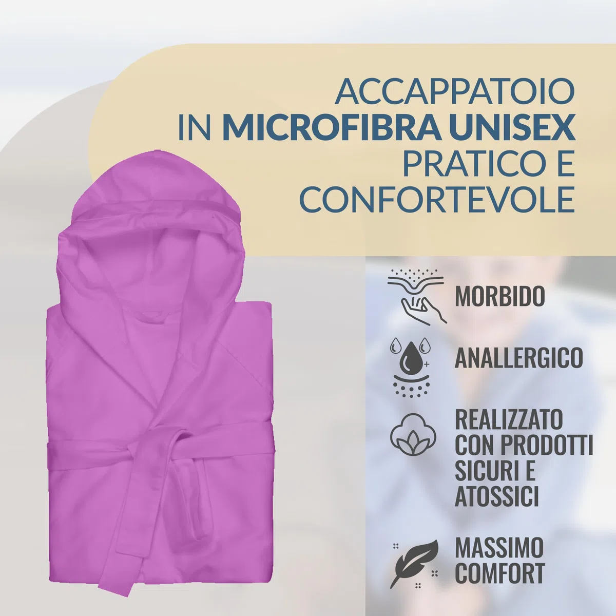 Dorian Home - Accappatoio Bambino Bambina in Microfibra Anallergico, Morbido, Leggero Salvaspazio Assorbente, Rapida Asciugatura con Cappuccio, Tasche, Cintura a Passanti e Gancio, Lavabile (no Stiro)
