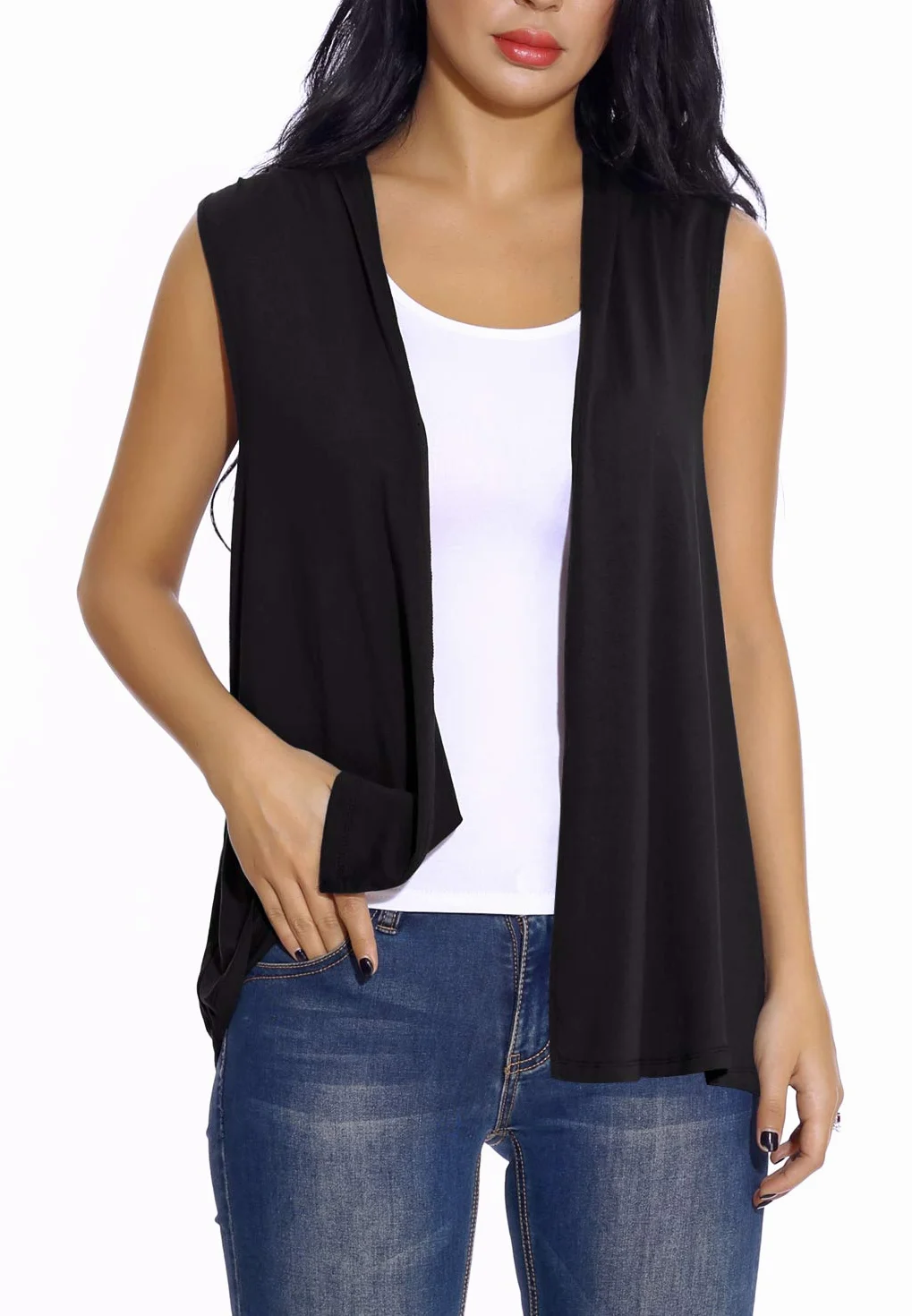 EXCHIC Donna Elegante Casual Aperto Davanti Gilet Senza Maniche Sciolto Cardigan