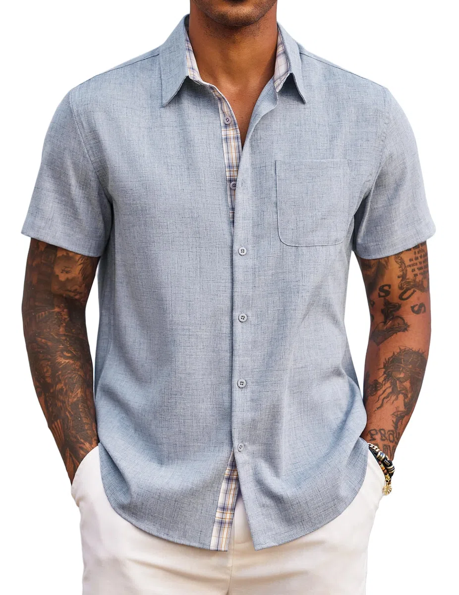 COOFANDY Camicia Uomo Maniche Corte Estiva Regular Fit Casual Leggera da Spiaggia per Vacanza