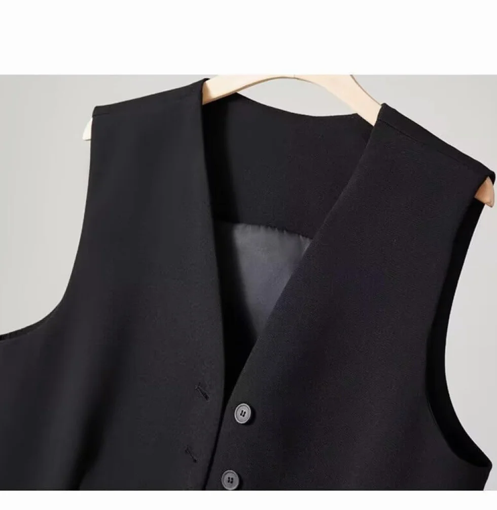 Gilet da donna, senza maniche, elegante e sottile, per lavoro e ufficio, stile retrò, scollo a V, colore nero, L, Nero