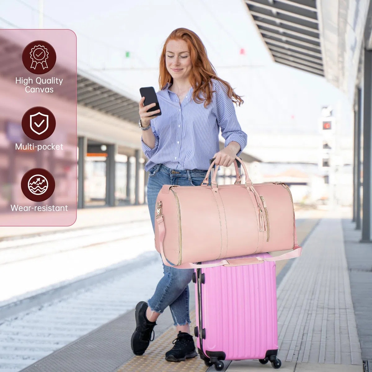 Borsone da Viaggio Convertibile 2 in 1, Borsa per Abito con Scomparto per Scarpe, Grande Borsa da Viaggio Porta Abiti Donna per Viaggi, Brevi Vacanze, Viaggi d'Affari