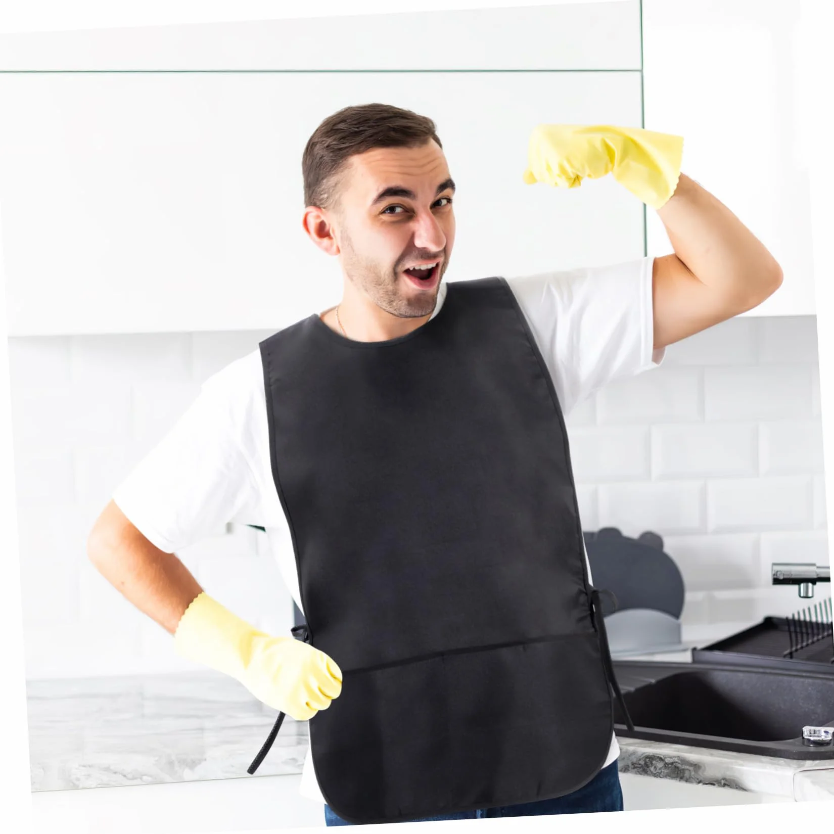 KOMBIUDA Grembiule e antimacchia per parrucchieri senza maniche, resistente e facile da lavare per stilisti e lavori professionali