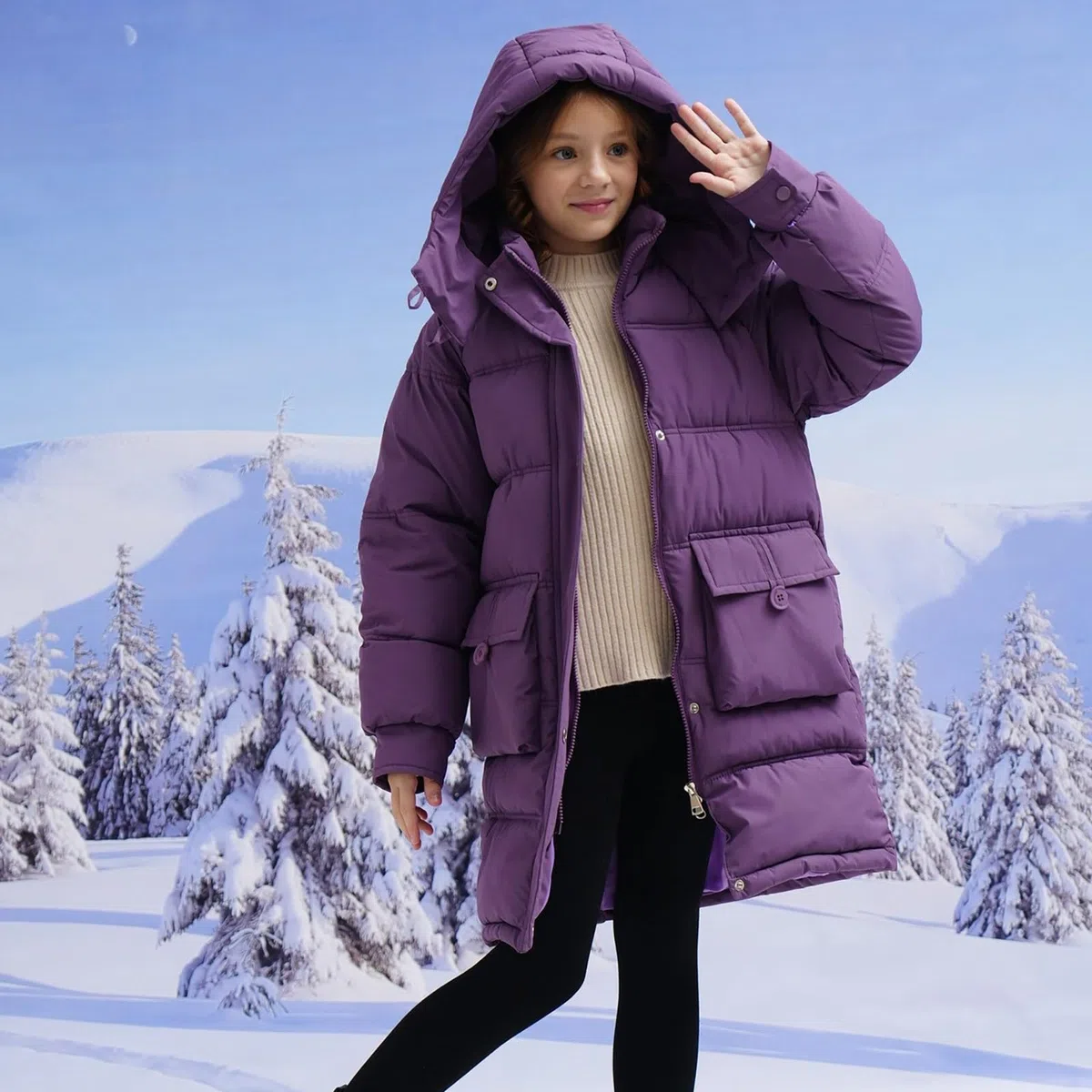 Piumino lungo al ginocchio con cappuccio con cerniera leggera tinta unita cappotto imbottito per bambini inverno caldo zip up antivento parka capispalla all'aperto antivento giacche da neve