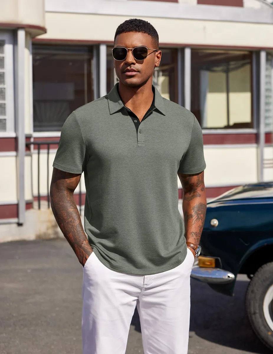 COOFANDY Polo da Uomo Manica Corta Estiva Casual Regular Fit in Maglia con Colletto Button Down Stretch Golf