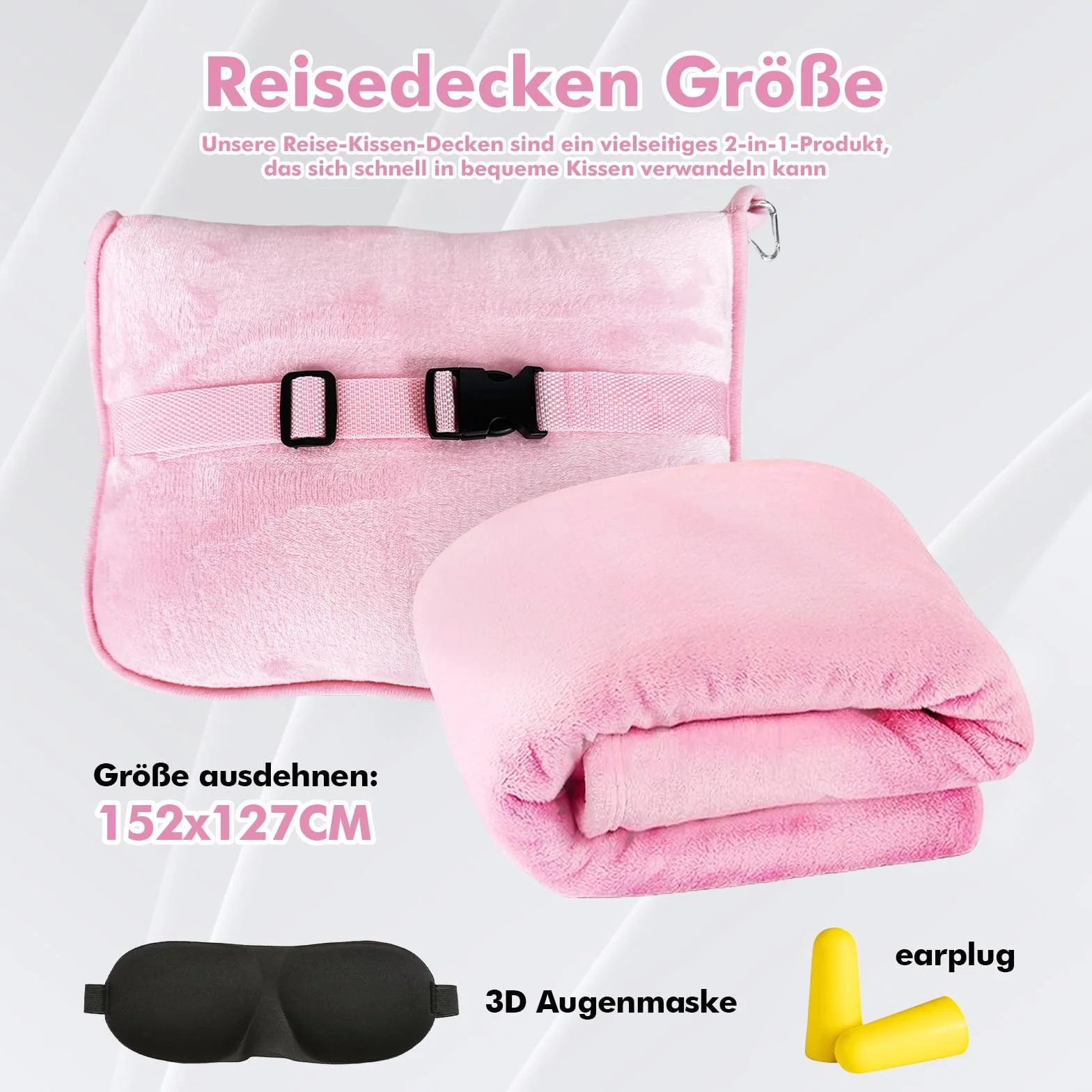 HOSPAOP Coperta da viaggio aeroplano, cuscino da viaggio 2 in 1, coperta portatile per aeromobili (127 x 152 cm) con maschera per dormire e tappi per le orecchie, cuscino da viaggio per viaggi, treno