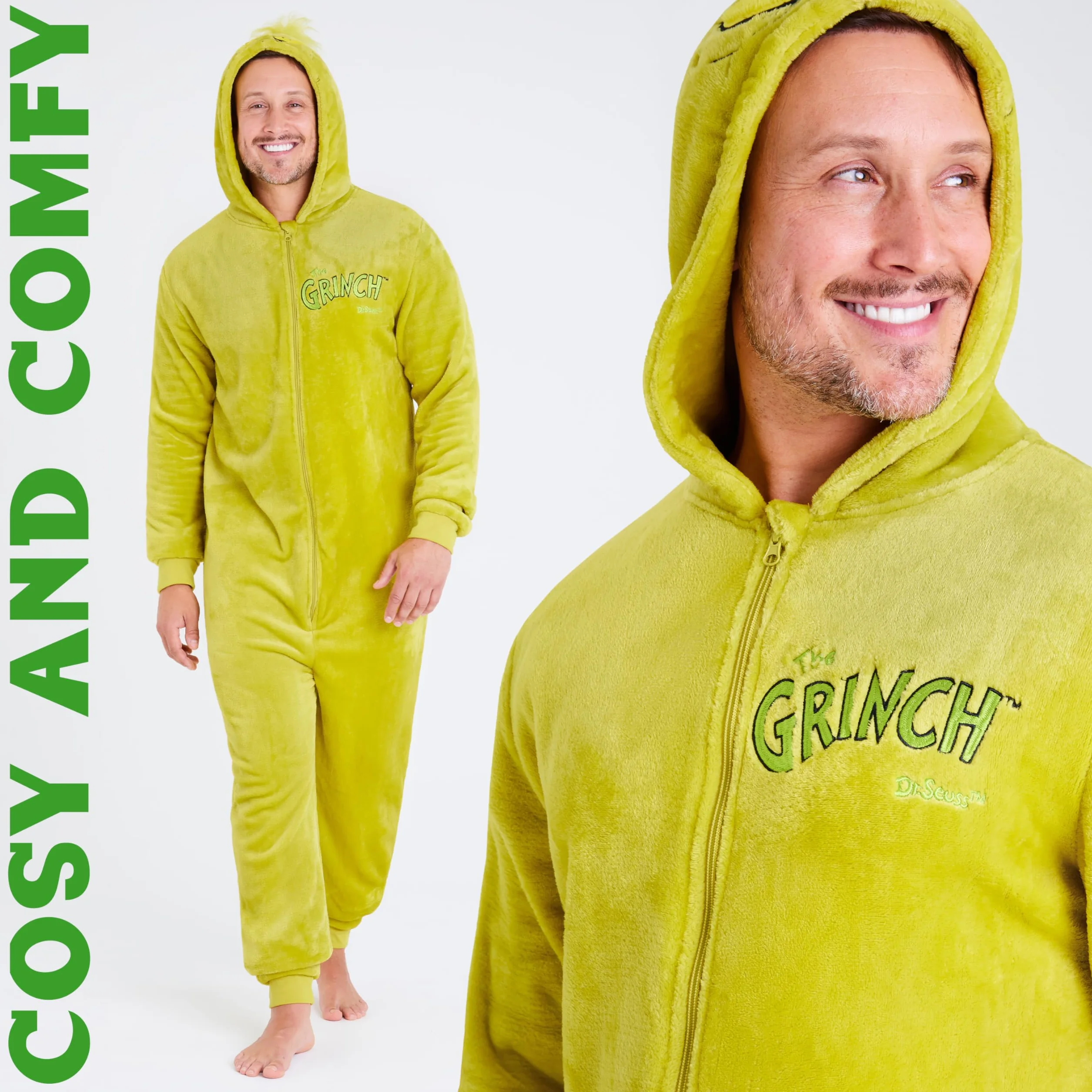 The Grinch Pigiama Intero Uomo con Cappuccio, Soffice Tuta Intera - Regalo Uomo