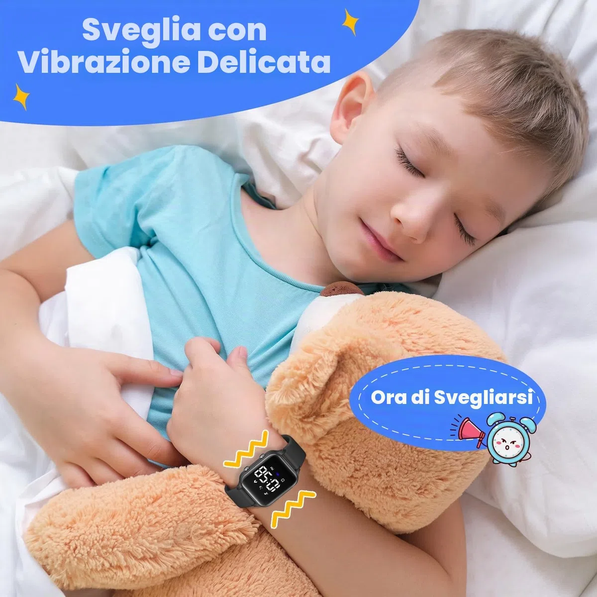 caprock Orologio digitale a LED per bambini, con contapassi, impermeabile fino a 50 atm, con calcolo della distanza/vibrazione, doppia sveglia/cronometro