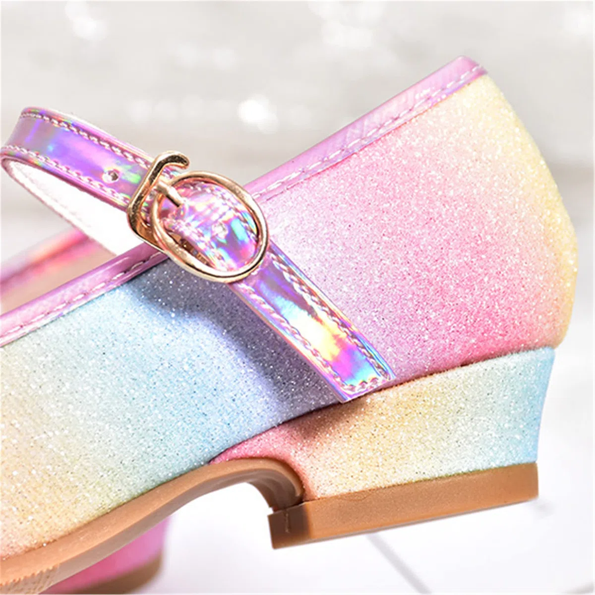 Scarpe Principessa Bambina Scarpe Bimba Tacco Scarpe Arcobaleno Tacchi Ragazza Scarpe Cosplay Principessa con Paillettes Scarpe Eleganti Bambina per Cerimonia Festa