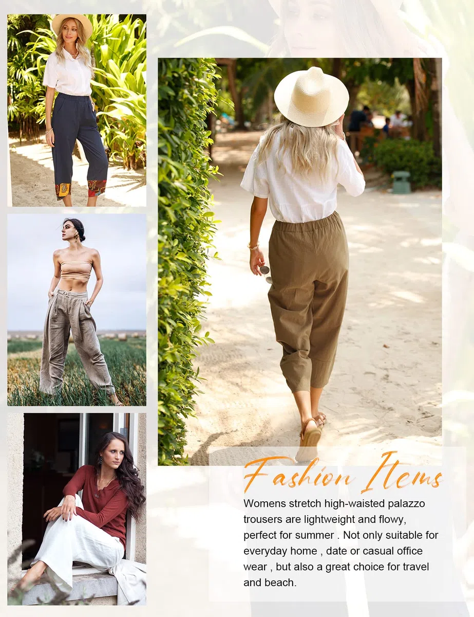 heekpek Pantaloni Donna Estivi Cotone Lino Leggeri Comodi Pantalone Casual Donna Larghi Tinta Unita Pantaloni Spiaggia 9/10 Lunghezza