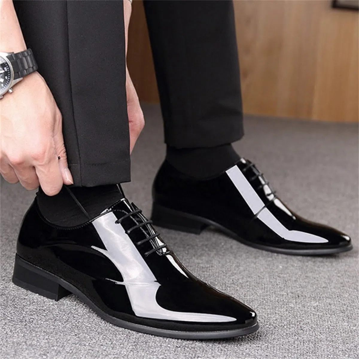 Scarpe da uomo nere, in pizzo, scarpe in vernice da uomo, traspiranti, casual, da lavoro, antiscivolo, in pelle, per il tempo libero, Oxford, elegante, Monkstrap