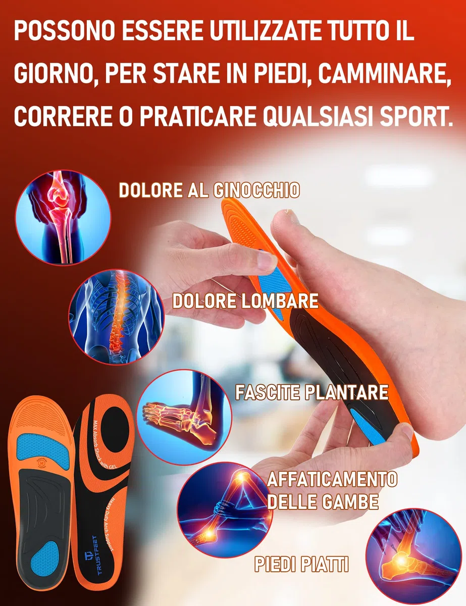 Trustfeet Solette da lavoro per stare in piedi tutto il giorno, resistenti solette ortopediche da lavoro per alleviare l'affaticamento del piede, fascite plantare, supporto per arco plantare da-M