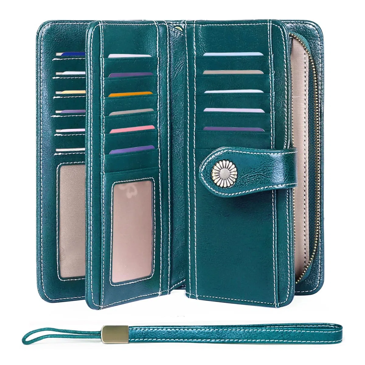 SENDEFN Portafoglio donna in pelle grandi donne frizione con protezione RFID portafoglio grande portafoglio portafoglio portafoglio lungo con 17 tasche per carte