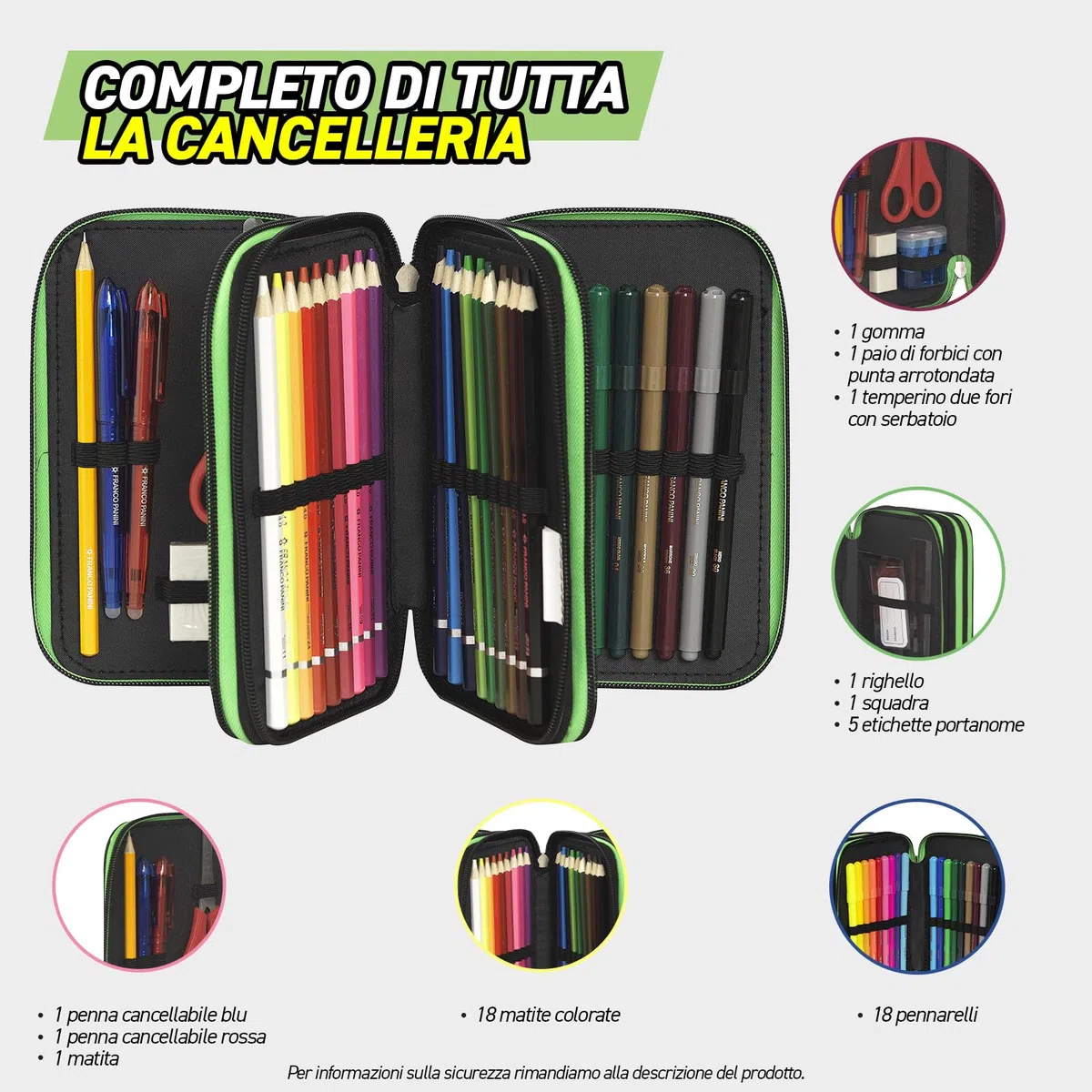 MINECRAFT - Astuccio Scuola Ufficiale Minecraft, Astuccio 3 Scomparti Bambini e Ragazzi con Set Cancelleria Incluso, 5 Etichette Adesive Portanome e Pratica Chiusura a Zip, 13x20Hx7 cm