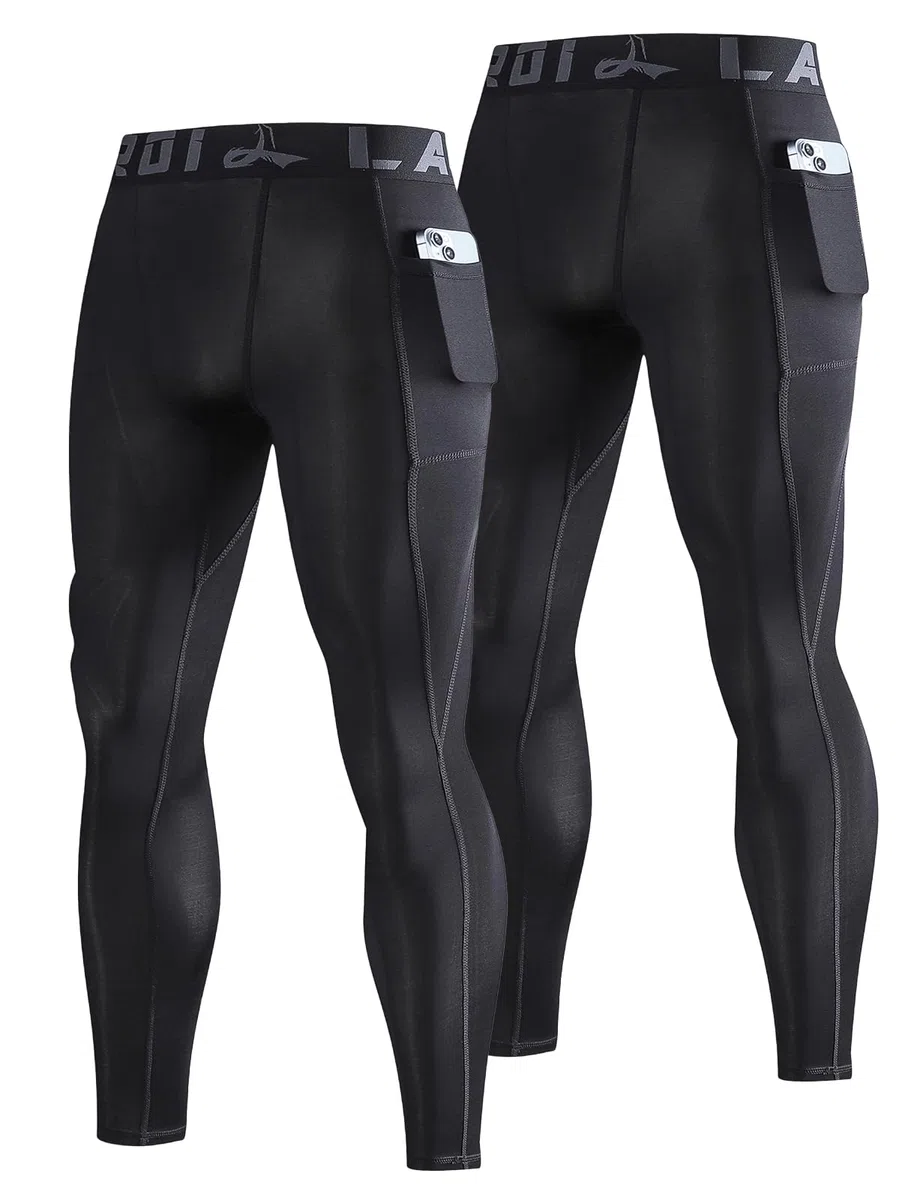 LAFROI 2-Pack Leggings da Uomo, ad Asciugatura Rapida, a Compressione, Aderenti-YSK08sd