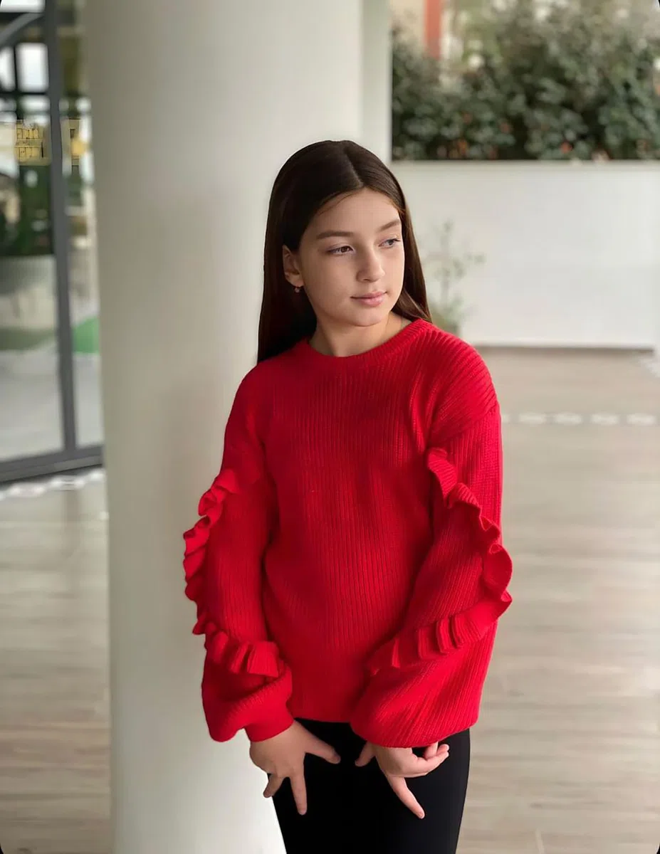 Arshiner Ragazze Maglione Maniche a Lanterna Bambini Caldo Lavorato Collo Rotondo Casual Autunno Inverno Manica Lunga per Ragazza 7-14 Anni