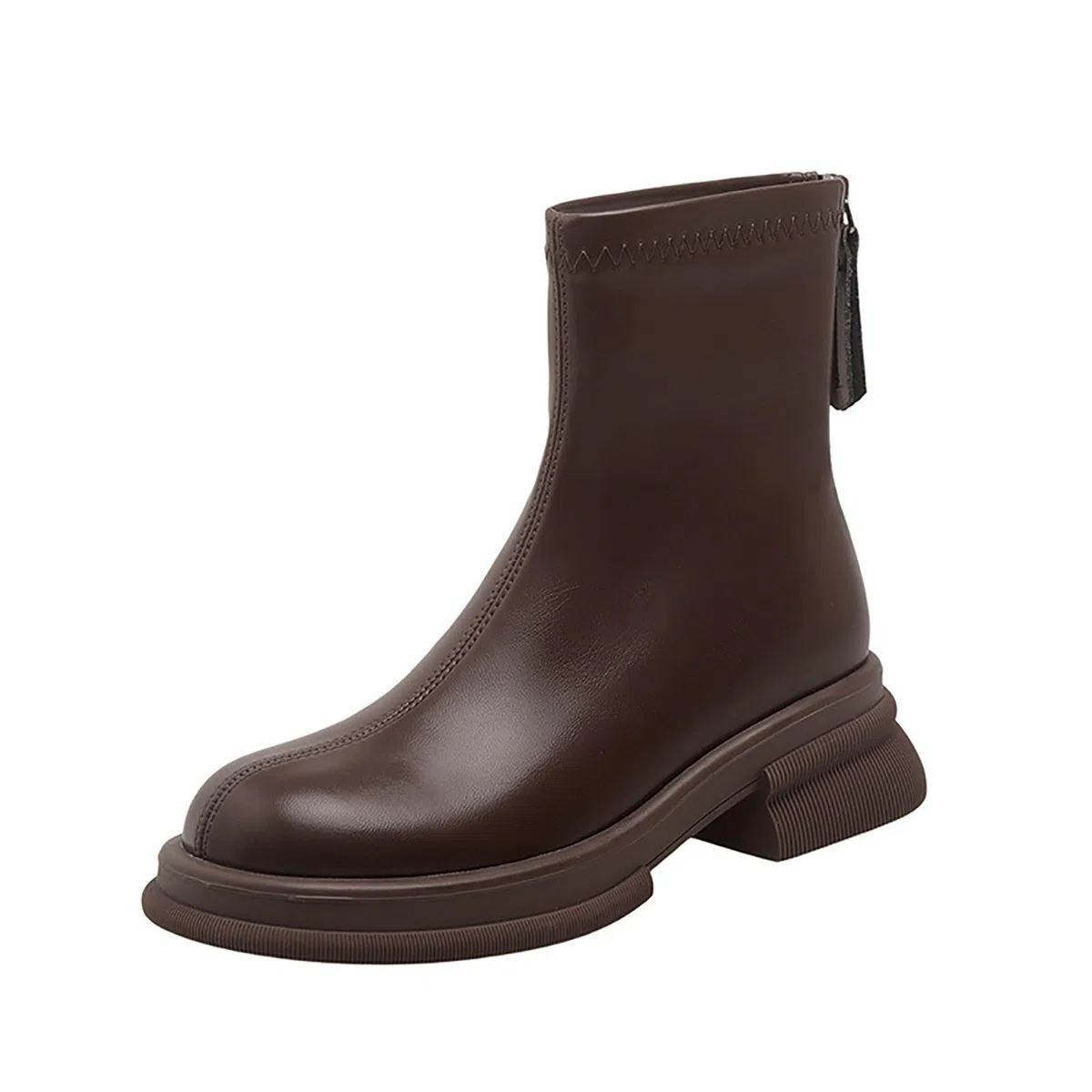 Stivaletti da donna con plateau corti in pelle laccata, alla moda, tinta unita, con fondo spesso, punta tonda, classici britannici alla caviglia