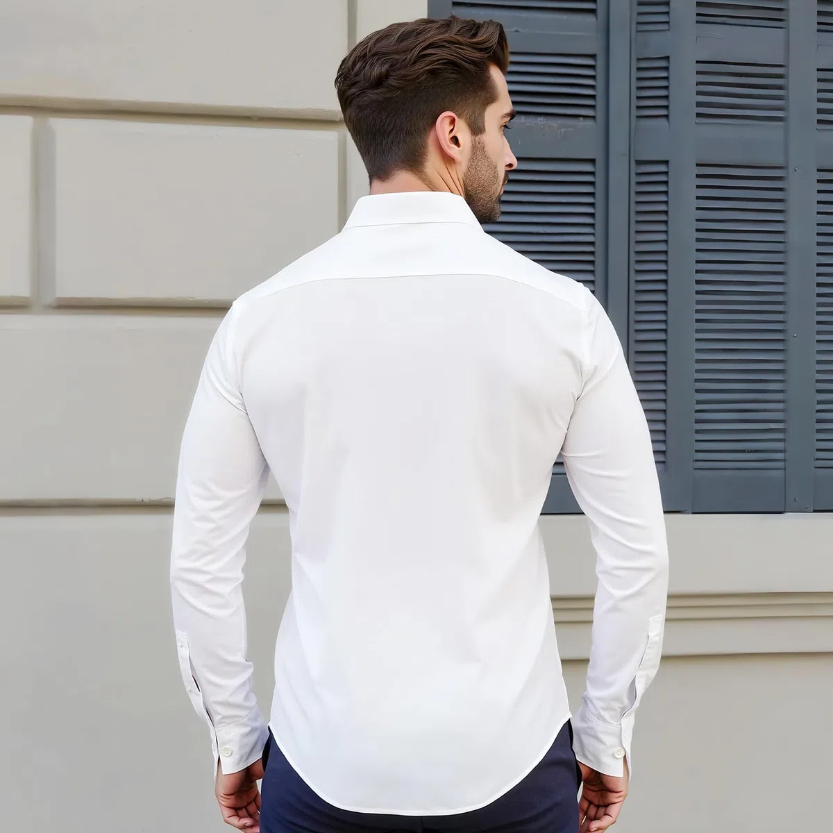 VEVOR Camicia da Uomo con Bottoni, Maniche Lunghe Antipiega, vestibilità Slim Fit in Tessuto Morbido ed Elasticizzato per Abbigliamento Casual o Formale da Lavoro, Lavoro, Matrimonio, Cena, Bianco