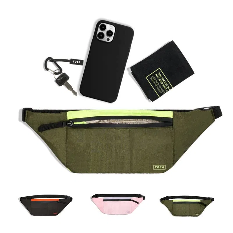 TOCA Elegante marsupio protettivo EMF, per uomo e donna, con cinturino regolabile, marsupio, borsa da viaggio, money belt, carta di blocco RFID, verde