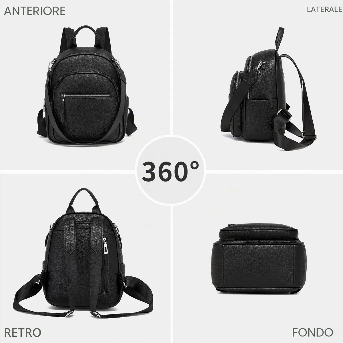 Miss Lulu Zaino Donna, Borsa a Tracolla Donna, Pelle PU, Nero, Media | Impermeabile, Tracolla Rimovibile, Tasca Antifurto, Stile Semplice, Elegante, per Viaggi, Lavoro e Passeggiate