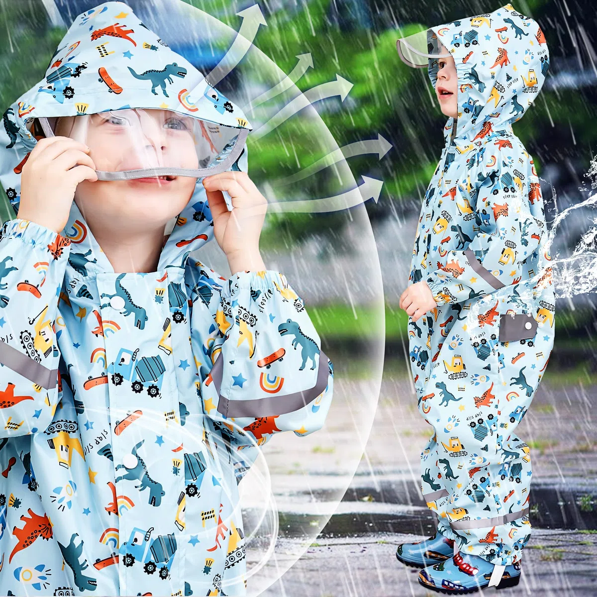 Tuta Impermeabile Bambino Tuta Antipioggia Completo Impermeabile Leggero Tutto in Uno Tuta Pioggia Portatile Giacca Impermeabile Ragazzi Bimbo 1-9 Anni