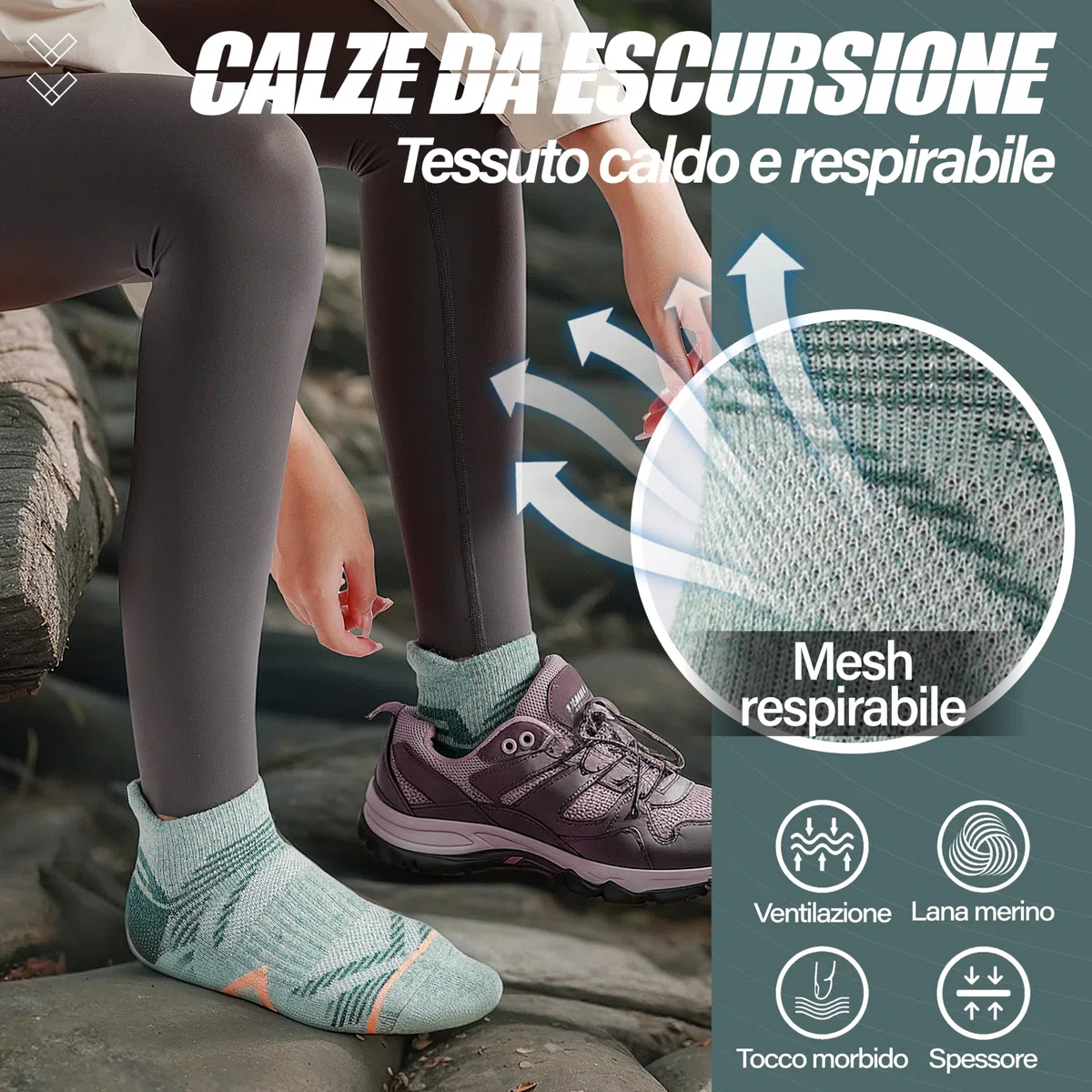 ANTSANG 6 Paia Calzini Lana Merino Caviglia Trekking Corsa Spessi Imbottiti Traspiranti Uomo Donna