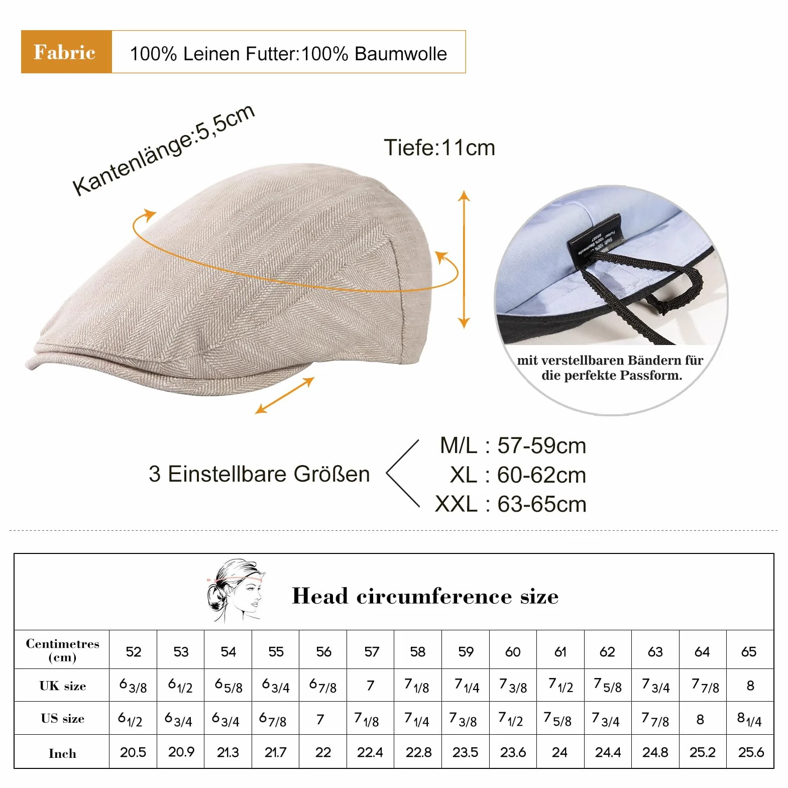 TOP-EX 100% lino cappello da sole estivo da uomo