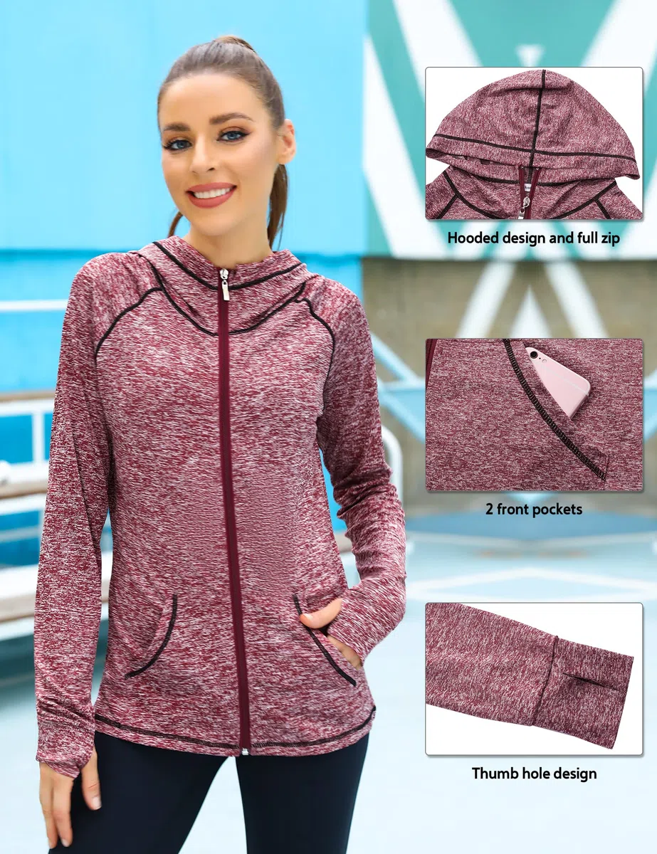 Sykooria Sykooria Felpa Donna Con Cappuccio E Zip Leggera Giacca Sportiva Fitness Traspirante Sweatshirt A Manica Lunga felpe con cappuccio Donna
