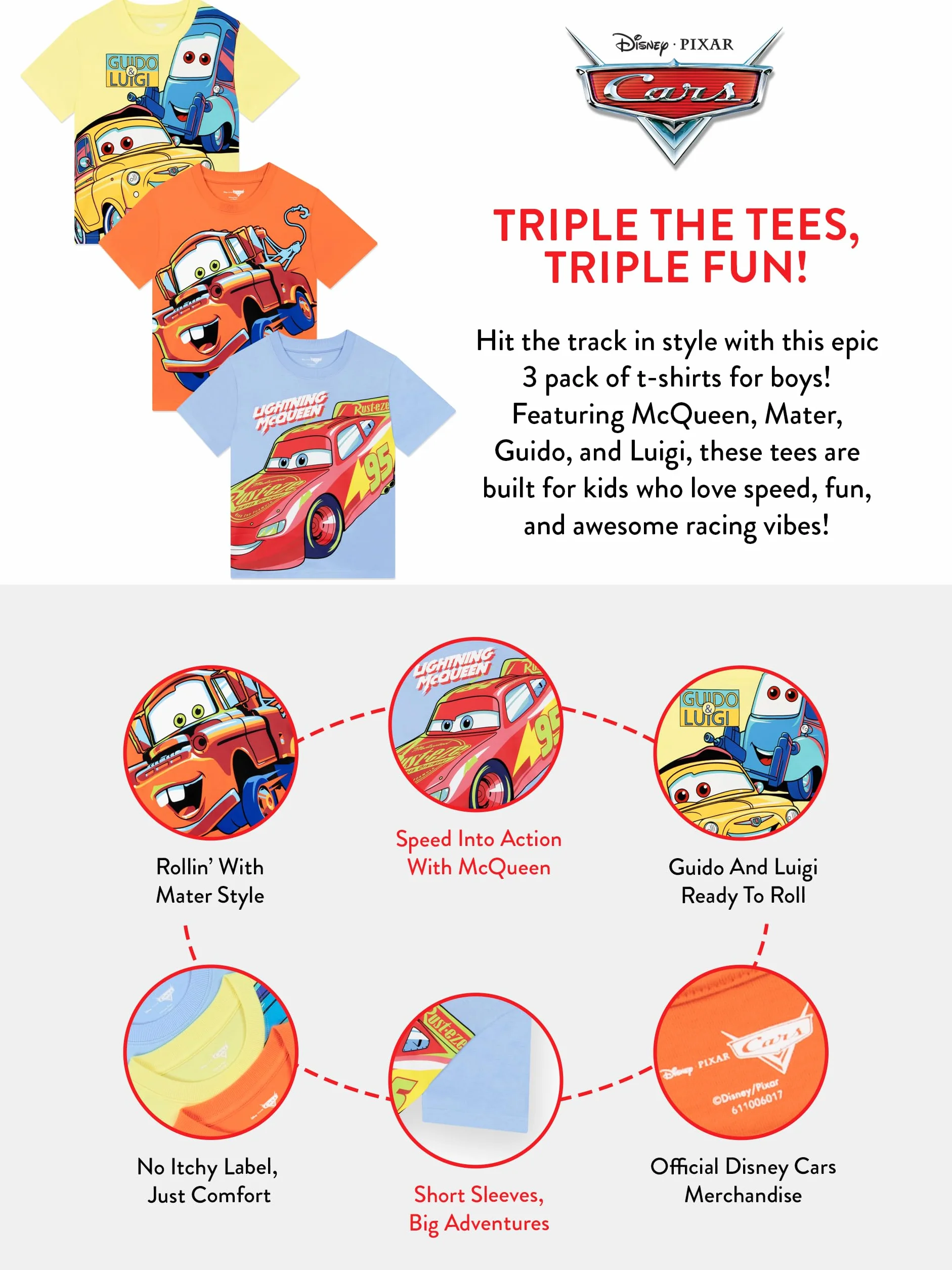Disney Cars T-Shirt per Bambini, Abbigliamento Lightning McQueen per Bambini